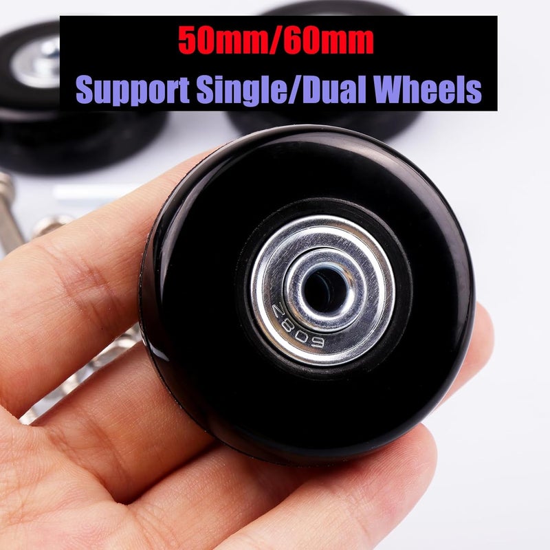 TOPGO 60mm x 18mm Luggage Suitcase Replacement Wheels, Rubber Swivel Caster Bearings Repair Kit - Set of 4 with 608ZZ Inline Skate Replacement Wheels & 3 Axles - Image 3